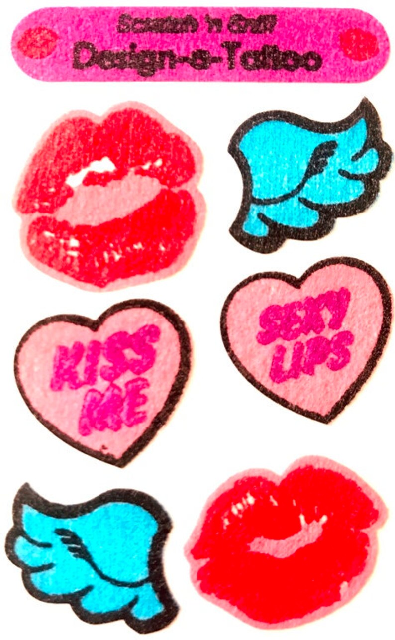 Scratch 'n Sniff Design a Tattoo Sandylion Stickers 1 square RARE Vintage Lips-Kiss Me