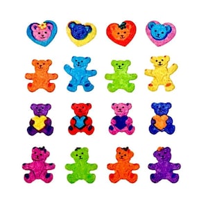 Stickers ours en peluche avec coeurs scintillants Micro lion des sables 1 carré ** vintage rare **