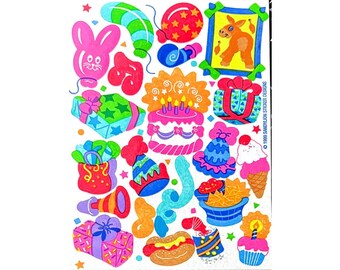 BIRTHDAY Maxi Glittery Sandylion Stickers 1 sheet *Vintage*