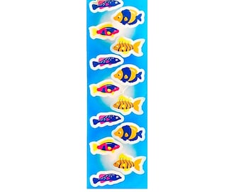 TROPICAL FISH COLORFUL Sandylion Stickers - 1 strip  Vintage Kromekote