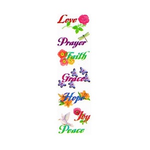 Liebe, Gebet, Glaube, Gnade, Hoffnung, Freude, Frieden Sandylion Sticker - 1 Streifen Vintage Kromekoke