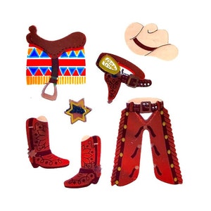 COWBOY Chaps, Stiefel, Hut, Sattel, Western Thema Mylar Sandylion Aufkleber Vintage