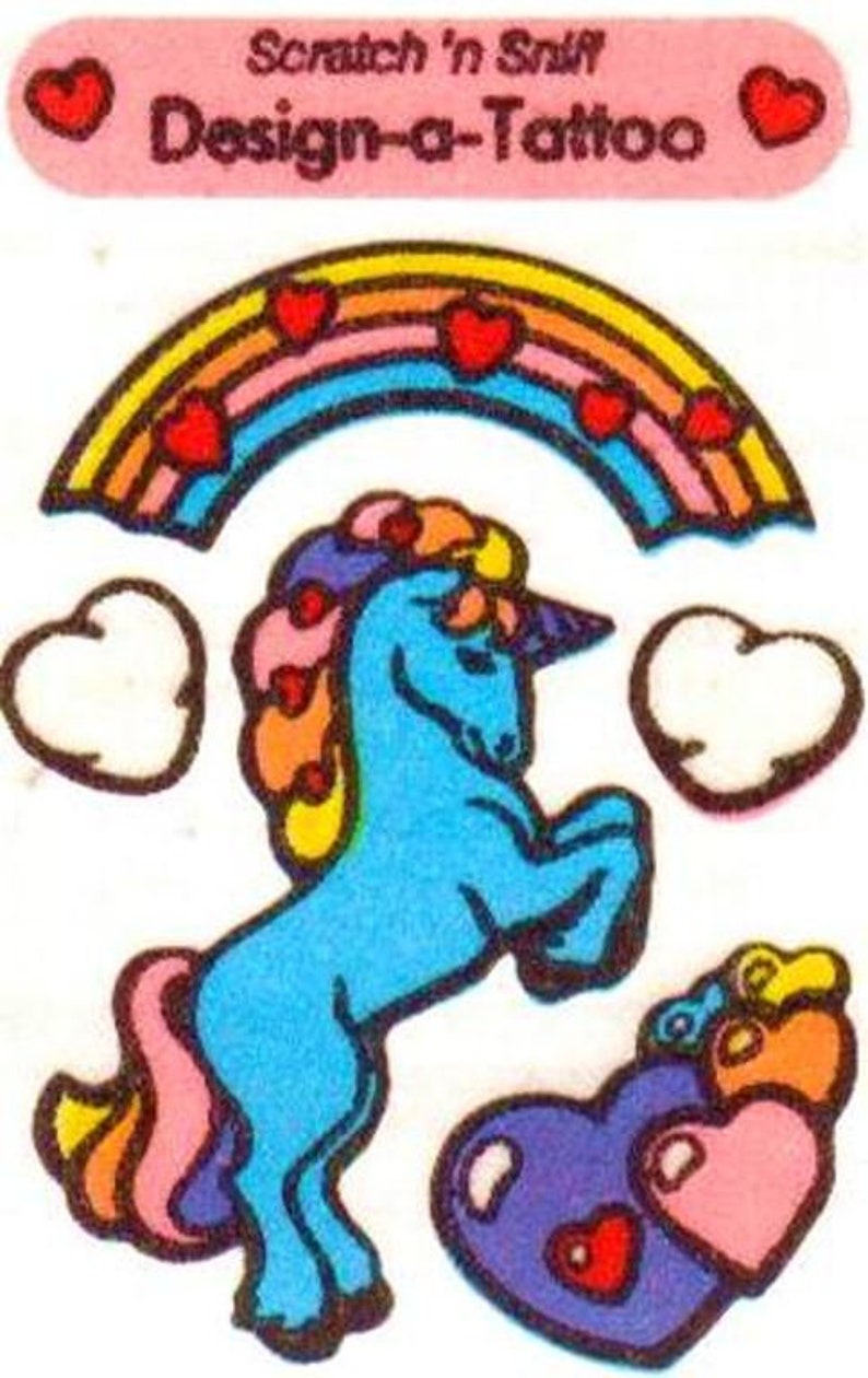 Scratch 'n Sniff Design a Tattoo Sandylion Stickers 1 square RARE Vintage Unicorn