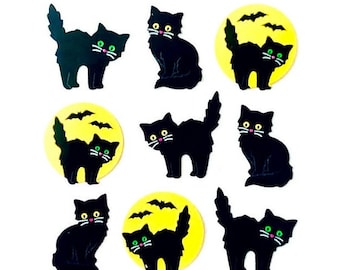 BLACK CAT HALLOWEEN Kromekote Sandylion Stickers  1 square ~Retired~Vintage~ Rare