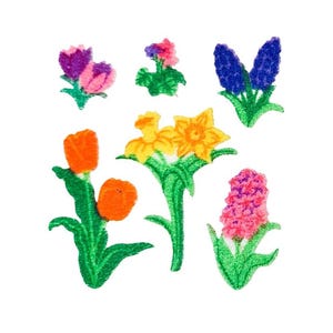 ASSORTED FLOWERS Fuzzy Sandylion Stickers   Rare * Vintage
