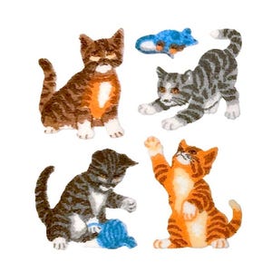 KITTENS CATS PLAYING Fuzzy Sandylion Stickers Theme *Vintage*