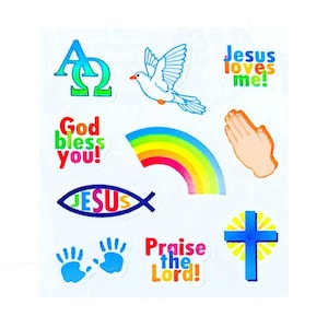 Religieus - JESUS LOVE ME Sandylion-stickers *zeldzaam* ~Vintage~ 1 vierkant