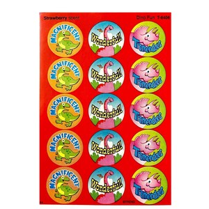 Scratch &#39;n Smell Maxi Strawberry Scent - Dino Fun Trend Stickers   1 sheet RARE