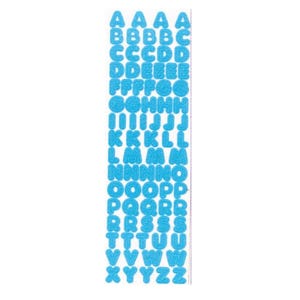 ALPHABET LETTERS Light Blue Fuzzy Sandylion Stickers  1 strip   *Vintage* Rare