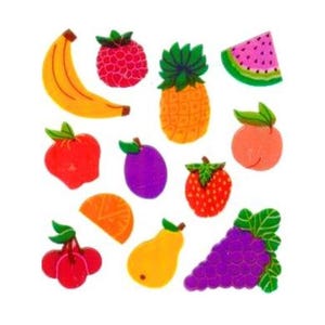 FRUTA Pegatinas Sandylion nacaradas Plátano, frambuesa, piña, sandía, manzana, naranja, ciruela, fresa, melocotón, cerezas, pera, uvas