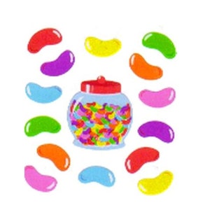 JELLY BEANS with JAR Glittery Sandylion Stickers ** 1 quadratisch ** Rare Vintage