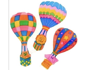 Vintage HOT AIR BALLOONS Pearly M O P Vintage Sandylion Stickers 1 square Lion, Elephant, Teddy bear
