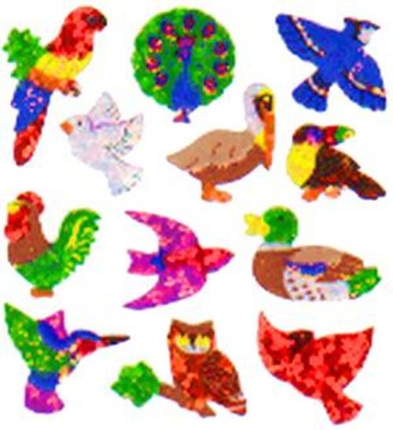 BIRDS Assorted Glittery Sandylion Stickers - 1 Square Vintage - Etsy
