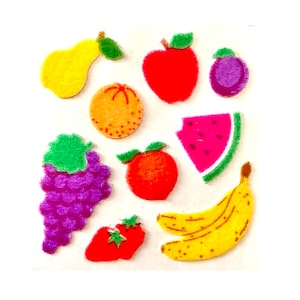 ASSORTIMENT DE FRUITS Autocollants floue lion des sables - vintage poire, orange, pomme, prune, raisin, fraise, pêche, pastèque, banane