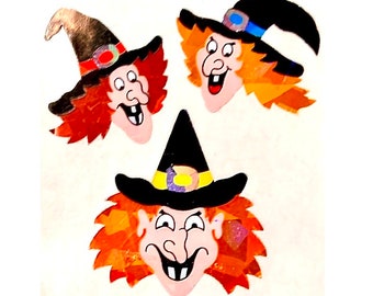 WITCH WITCHES Prismatic Sandylion Stickers  1 square   HALLOWEEN Vintage
