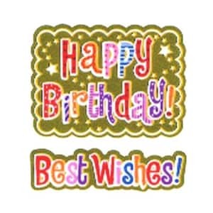 FELIZ CUMPLEAÑOS, Mis mejores deseos Pegatinas Mylar Sandylion - 1 cuadrado Raro *Vintage*