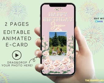 Animated Birthday E-Card, Editable Photo, Digital Download