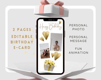 Animated Birthday eCard, Self-Edit, Digital Greeting (MP4)