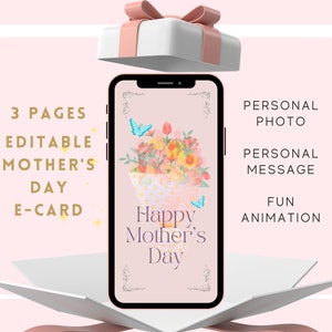 Moederdagkaart, digitale Moederdagwenskaart, geanimeerde eCard, digitale geanimeerde moederskaart, Instant Download