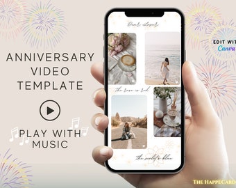 Anniversary Video Template, Animated Photo Collage Anniversary card Template, Digital Anniversary Celebration, Editable Template, Instant