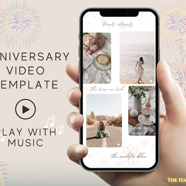 Anniversary Video Template, Animated Photo Collage Anniversary card Template, Digital Anniversary Celebration, Editable Template, Instant