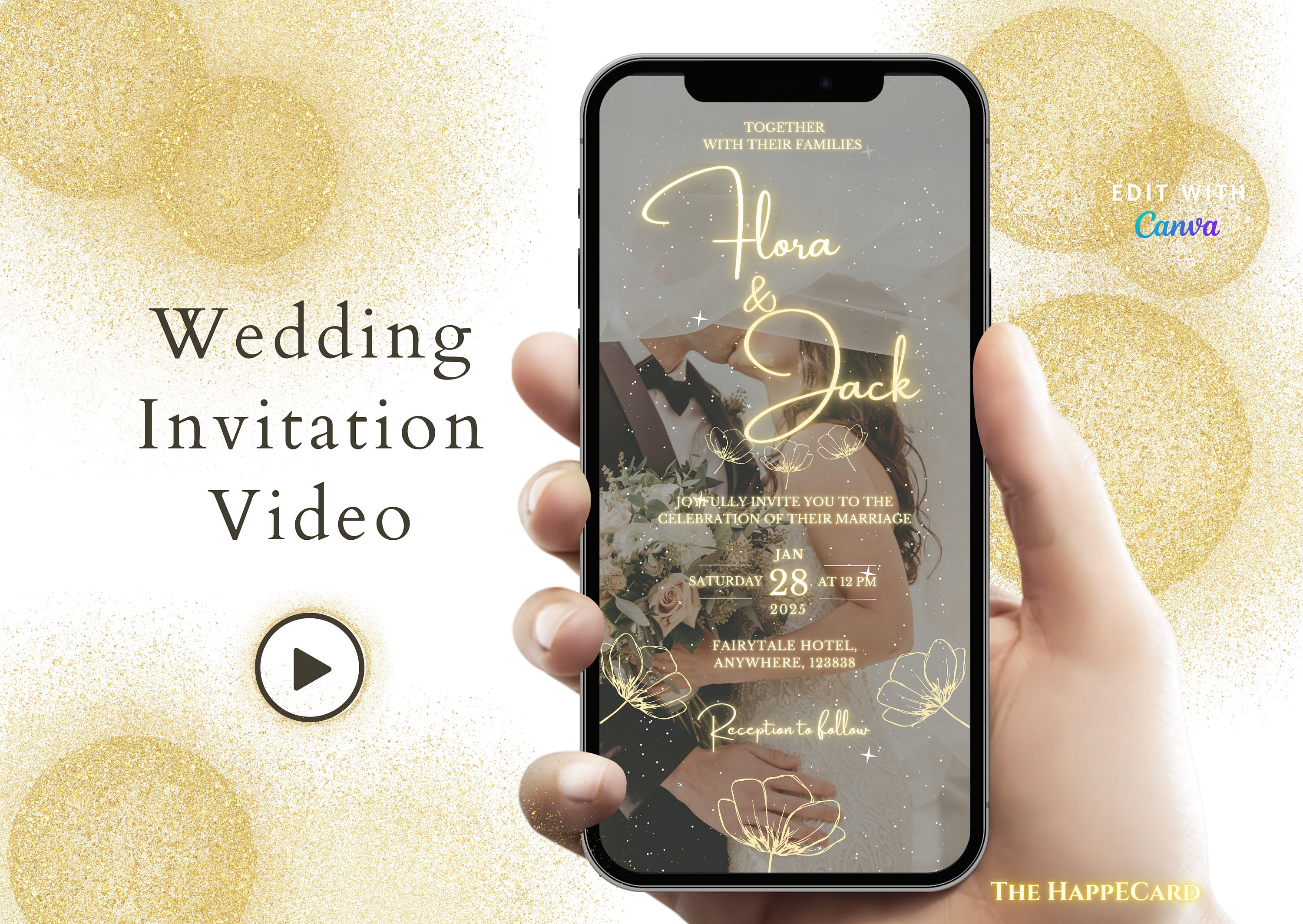 Sparkling Magical Digital Wedding Invitation Video Template, Electronic Wedding Invitation Video, Digital Wedding Invite Video with Photo