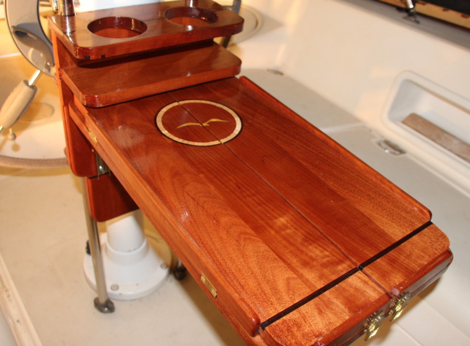 Sailboat Cockpit Table in Teak With 2 Cupholders Etsy