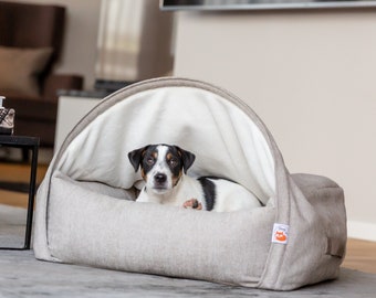 Sleepy Fox® Snuggle Cave Pet Bed - Cream Soft Touch Chenille - Patented Comfort and Protection - Anti=anxiety - Small to XL Dog Caves