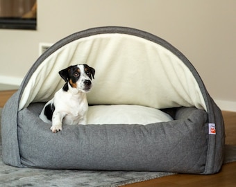 Sleepy Fox Snuggle Cave Dog Bed - Premium Quilted Design - Grey - Size Medium - 85cm x 75cm x 55cm (33.5" x 29.5" x22") -  Medium Sized Dogs