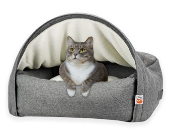 Sleepy Fox Cat Cave Bed - Premium Quilted Design - Grey - Small: 65cm x 55cm x 19cm  (26" x 21.5" x 7.5")