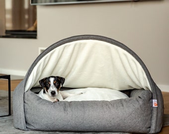 Sleepy Fox®  - XL Snuggle Cave Dog Bed - Premium Design - Grey - Large - 110cm x 85cm x 65cm  (41.5" x 29.5" x 22")  For Large and XL  Dogs