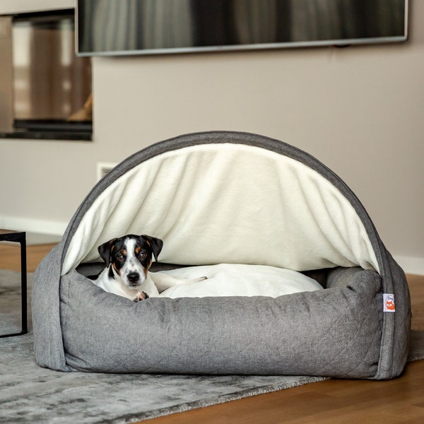 Sleepy Fox®  - XL Snuggle Cave Dog Bed - Premium Design - Grey - Large - 110cm x 85cm x 65cm  (41.5" x 29.5" x 22")  For Large and XL  Dogs