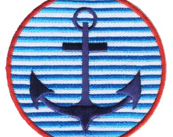 Patch - Anchor - round white and blue striped - Patch