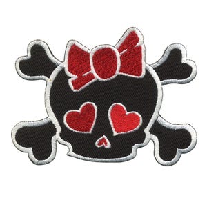 Patch - Skull with heart - black-red-white