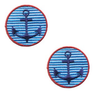 Aufnäher - Anker - klein weiß-blau gestreift - 2er Set - Patch