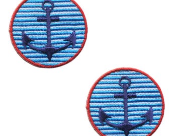Patch - Anchor - small white-blue striped - set of 2 - Patch