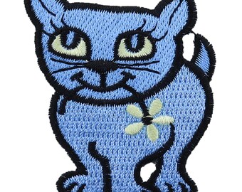 Patch - Cat with flower - blue - Patch
