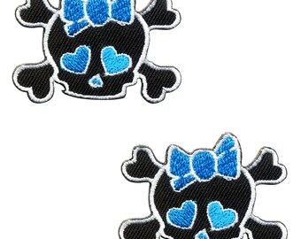 Skull and heart patch - small blue, set of 2 - Patch