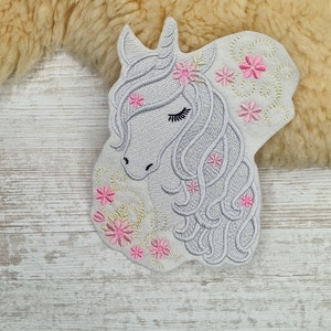 Unicorn head with flowers | Unicorn head with flowers | Embroidered Appliqué | Applique for sewing and ironing