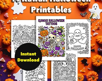 Kawaii Halloween Malbuch – 14 druckbare Blätter, digitales PDF (Sofort-Download)