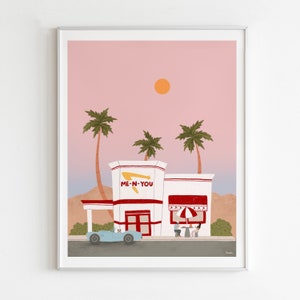 Me-N-You Burger Art Print, Los Angeles Art, California Wall Art, Desert Art
