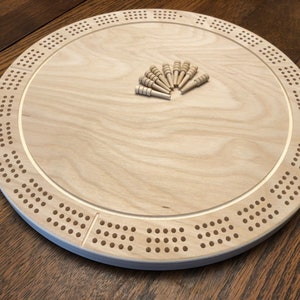 Round BIRCH plywood Cribbage Board Includes Pegs and Felt Pads.  Blank Wooden Cribbage Board. DIY.  Craft Kit.Ready to ship