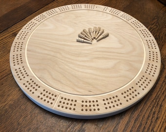 Round BIRCH plywood Cribbage Board Includes Pegs and Felt Pads.  Blank Wooden Cribbage Board. DIY.  Craft Kit.Ready to ship