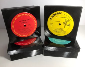 Christmas Music Repurposed Vinyl Record Box - Keepsake Box- Gift Box - Johnny Cash - Frank Sinatra - Snoopy - Johnny Mathis - gift box