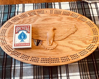 Eagle cribbage board - Solid Oak Cribbage Board - Made in Michigan.