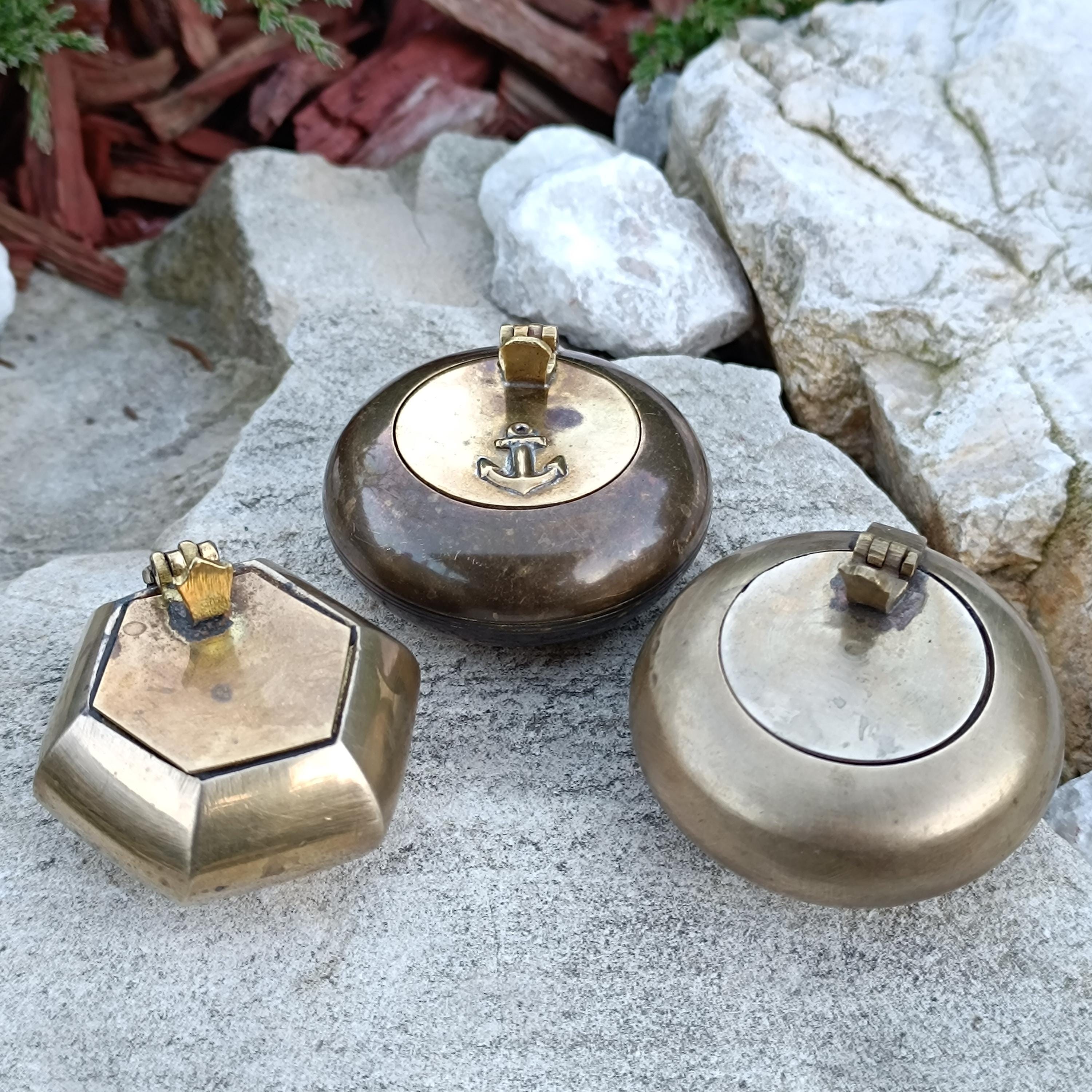 Vintage Collection of Nautical Brass Round Hexagon Pocket Ashtrays