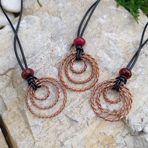 Root Chakra Tri-Ground Pendant - 144, 177, 188 MHz 3xTensor Rings Lost Cubit, Sacred Royal Cubit, Empowerment Cubit Natural Bead Necklace