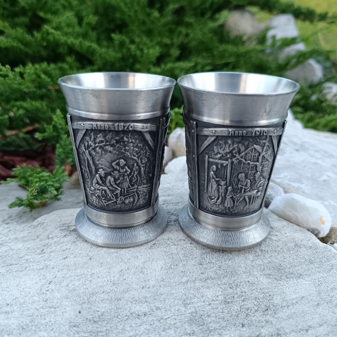 Vintage German Pewter Goblet Kit of 2 Drinking Cups SKS Zinn 95