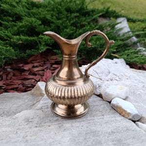 Vintage Brass Jug Vase Pitcher with Handle Unique shape Collectable Brass Jug Rare find Ancient Heritage