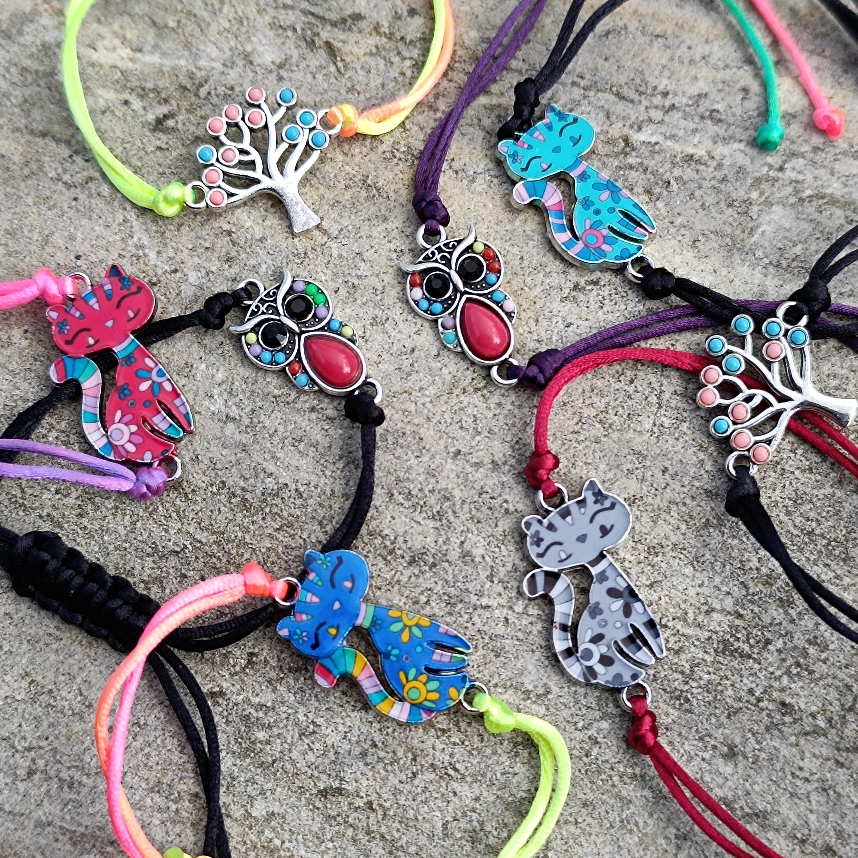 Colorful Cat Owl Tree of life Enamel Charm Braselet Adjustable size Kids Animal Several options pend